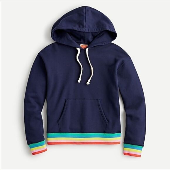 J. Crew Tops - J CREW Nautical Weekend blue terry Striped Ribbed Rainbow Hoodie Size S Navy